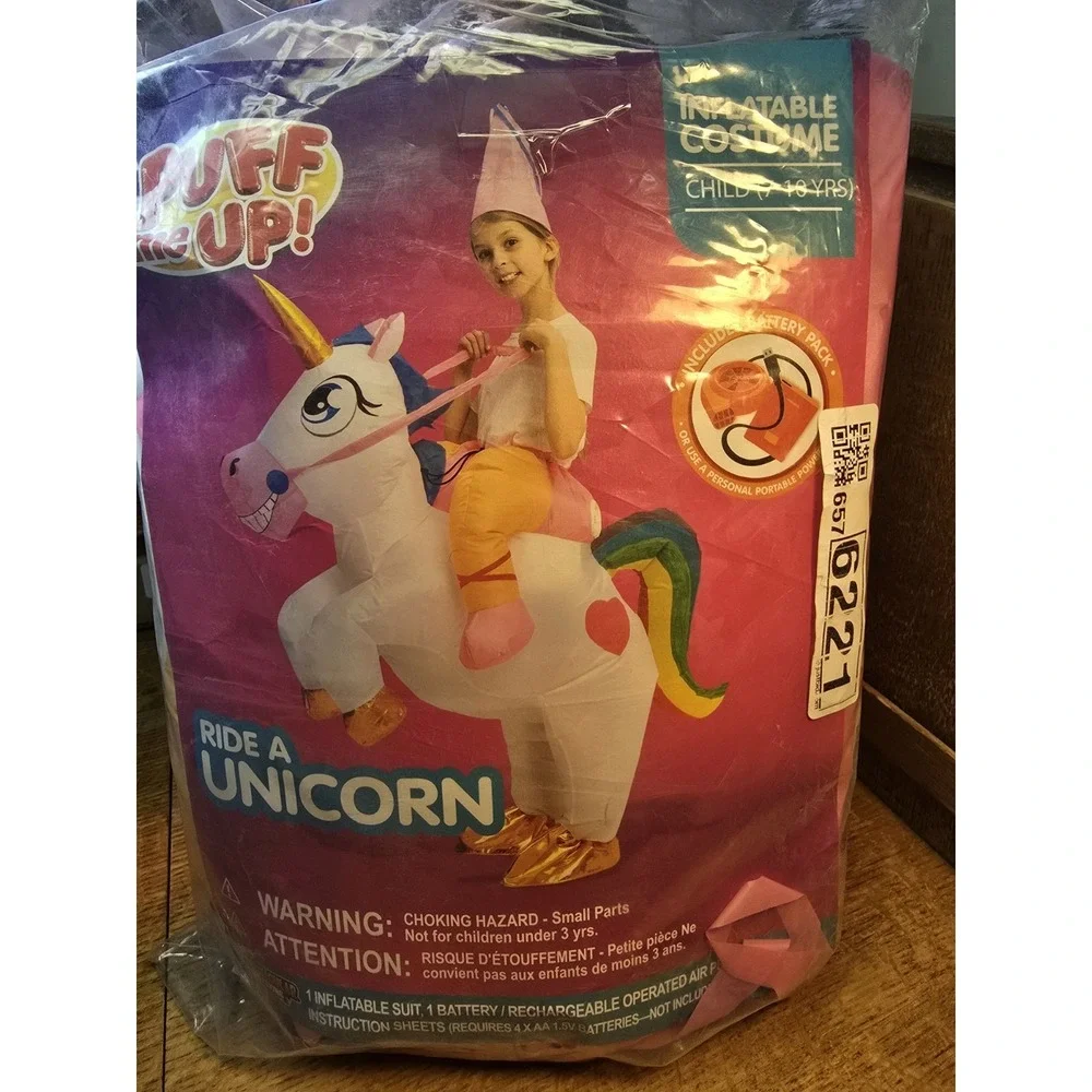 Inflatable Kids Halloween Costume Blow Up Ride on Unicorn‎ Costume Kid Size 7-10